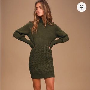 Lulus Fresh Perspective Olive Green Knit Turtleneck Sweater Dress Size Medium